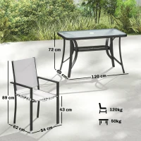Outsunny Set da Giardino 5pz con 4 Sedie Impilabili e Tavolo in Vetro Temperato con Foro per Ombrellone, Grigio Chiaro(m-3)