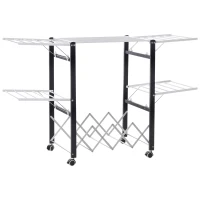 HOMCOM Tendedero de Ropa con Ruedas Plegable Tendedor Vertical de Aluminio con 4 Alas Laterales y Estante 157,5x54x101cm Blanco(m-11)
