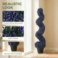 HOMCOM Decorative Artificial Plants Set of 2, UV Resistant Fake Plants in Pot for Indoor Outdoor Decor, 120 cm, Purple(m-4)