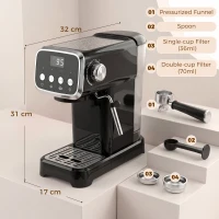 HOMCOM Espresso Machine, 20-Bar Cappuccino Coffee Maker with Frother Wand, 1.2 L Water Tank, Black(m-3)