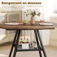 HOMCOM Table à manger ronde pour 4 personnes, Ø 100 x 76 cm, table de cuisine avec large plateau et étagère, brun rustique(m-5)