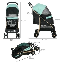 PawHut Passeggino per Cani Piccoli Pieghevole con Copertura Antipioggia, Cestino e Guinzaglio Integrato, Verde(m-3)