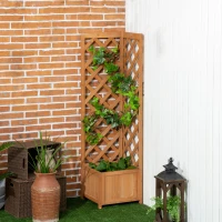 Outsunny Fioriera da Giardino in Legno di Abete Marrone con Grigliato per Rampicanti e Decorazioni, 40x40x145 cm(m-10)