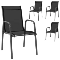 Outsunny Lot de 4 Chaises de Jardin Extérieures, Chaise de Salle à Manger Empilables avec Accoudoirs et Dossier Haut, Noir(m-1)
