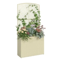 Outsunny Hochbeet mit Rankgitter in Rattan-Optik Pflanzkasten für Kletterpflanzen für Garten, Balkon, 80 x 30 x 163 cm, Beige(m-12)