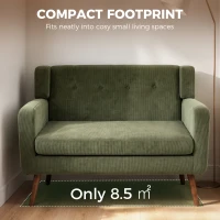 HOMCOM 2 Seater Sofa, 118 cm Corduroy Small Loveseat with Spring Cushion, Wood Legs for Small Space, Living Room, Dark Green(m-6)