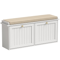 HOMCOM Panca Scarpiera con Cuscino Imbottito, 2 Cassetti Ribaltabili per 8-10 Paia di Scarpe, Bianco