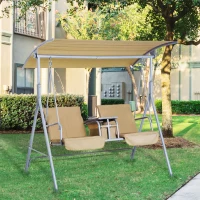 Outsunny Dondolo da Giardino 2 Posti Separati con Tavolino e Tetto Regolabile, in Metallo 175x112x165cm Beige(m-10)