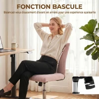 HOMCOM Chaise de bureau sans accoudoirs, fauteuil de bureau, hauteur réglable et pivotant 360°, 43 x 56 x 89-99 cm, rose(m-5)