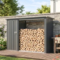 Outsunny Portalegna da Esterno 2 in 1 con Armadietto Porta Attrezzi, 1.26 m², 235x67x149 cm, Grigio Scuro(m-7)