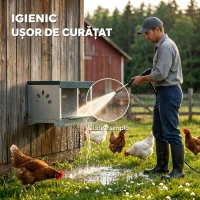 PawHut Cuib pentru Găini Ouătoare Oțel cu 2 Compartimente, Bază Ridicată, Acoperiș și Orificii de Ventilare, Argintiu(m-6)