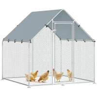PawHut Adăpost pentru Găini de Exterior cu Acoperiș și Încuietori, din Oțel Zincat, 2x2x2 m, Argintiu(m-11)