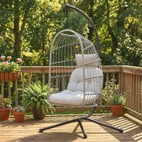 Outsunny Hanging Egg Chair, Indoor Outdoor Hammock Swing Chair with Stand, Safety Strap, Foldable Basket, Light Grey(m-14)