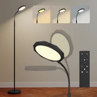 HOMCOM Lampă de Podea LED cu Telecomandă, Cap Rotativ, Reglare Luminozitate și Temperatură, Negru(m-11)