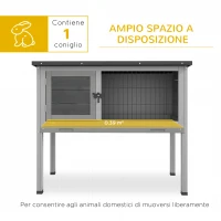 PawHut Conigliera Rialzata in Legno da Esterni con Tetto Apribile e Vassoio Estraibile, 84x43x70cm, Grigio(m-4)