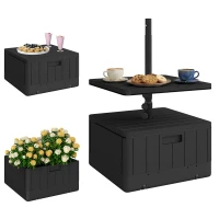 Outsunny Pied de parasol carré avec plateau de table, support parasol en HDPE à roues, remplissage eau sable 53 x 53 x 45 cm noir(m-17)