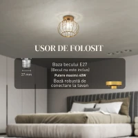 HOMCOM Plafonieră LED Modernă și Minimalistă cu Structură Tip Cușcă și 18 Cristale, din Metal Auriu, Ø27x19 cm(m-5)