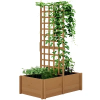 Outsunny Jardinière avec treillis, bac à fleurs en bois pour plantes grimpantes, légumes, 100 x 60 x 150 cm, naturel(m-11)