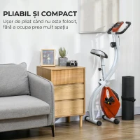 SPORTNOW Bicicletă Fitness Magnetică Pliabilă cu 8 Niveluri de Rezistență, Șa Reglabilă, din Oțel, 97x43x110 cm, Roșu(m-8)