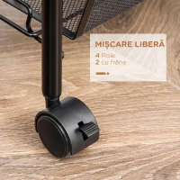 HOMCOM Carucior utilitar cu 4 niveluri, carucior de servire rulant cu cosuri de plasa detasabile, pentru sufragerie si bucatarie, spalatorie, garaj si baie, negru(m-6)