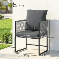 Outsunny Gartenstuhl 2er Set wetterfest Gartenstühle aus Stahl PE-Rattan mit Kissen Armlehne Rückenlehne 52x52x66 cm Dunkelgrau(m-3)