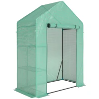 Outsunny Seră de Grădină, Ușă Rulantă, Rafturi 2 Etaje, Structură Oțel, Acoperire PE, 143x73x195 cm, Verde(m-1)
