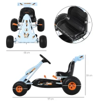 HOMCOM Go-Kart a Pedales para Niños de +3 Años Coche de Pedales con Freno Asiento Ajustable Carga Máx. 35 kg 97x66x59cm Azul(m-3)