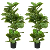 HOMCOM Pack de 2 Ficus Artificiales 110 cm Plantas Artificiales con 90 Hojas Musgo y Maceta para Interior Verde(m-17)
