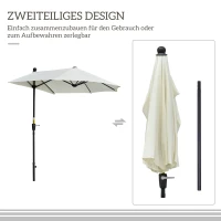 Outsunny Sonnenschirm Halbrund 1,9 x 2 m Doppelsonnenschirm mit Handkurbel Ständer Cremeweiß(m-6)