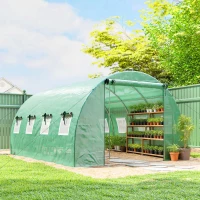 Outsunny Serre tunnel de jardin 12m², serre de jardin tunnel 295x400x200cm 2 portes et 8 fenêtres bâche PE 140 g/m² vert(m-10)