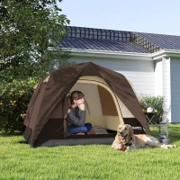 Outsunny 3-4 Person Camping Tent, Easy Set Up 3-4 Man Tent w/ Sewn-in Groundsheet, Waterproof Dome Tent w/ Mesh Windows, Brown(m-2)