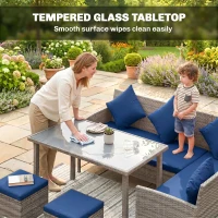 Outsunny 5 Pieces Rattan Garden Furniture Set with Dining Table, Cushions - Dark Blue(m-7)