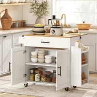 HOMCOM Ilha de cozinha, carrinho de cozinha com rodas, com tampo rebatível, gaveta, prateleira, 120 x 68 x 85 cm, Branco(m-2)