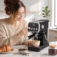 HOMCOM Espresso Machine, 20-Bar Cappuccino Coffee Maker with Frother Wand, 1.2 L Water Tank, Black(m-9)