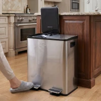 HOMCOM 40L Dual Compartment Stainless Steel Bin, with Deodoriser Holders - Silver Tone(m-13)