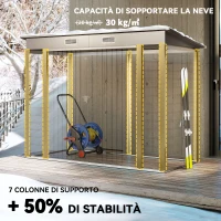 Outsunny Capanno Porta Attrezzi con 2 Prese d'Aria e Chiavistello, in Acciaio, 249x121x183 cm, Grigio Chiaro(m-4)
