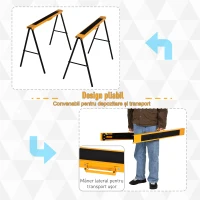 HOMCOM Set de 2 Capre Pliabile din Metal cu Suprafață Antiderapantă din EVA pentru Lucrări de Tăiere, Capră pentru Lemn, Capacitate Maximă 125 kg, Portocaliu Negru(m-4)