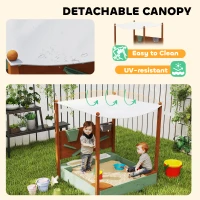 AIYAPLAY Wood Sandpit with Canopy, Storage Bins, Funnel, Liner, Chutes, Bucket with Tap, 116 x 112.5 x 128 cm, Green(m-6)