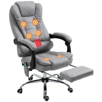 Vinsetto Bürostuhl mit Massagefunktion, Ergonomischer Schreibtischstuhl mit Liege- & Wärmefunktion, Fernbedienung, Grau(m-11)