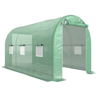 Outsunny Invernadero de Túnel 4x2x2 m con Puerta Enrollable y 6 Ventanas de Malla  Cubierta PE 140 g/m² Verde(m-1)