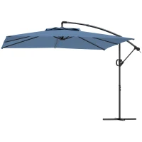 Outsunny Parasol déporté carré 3 x 3 m avec manivelle, base croisée, parasol inclinable et rotation à 360°, toile 180 g/m² bleu(m-12)