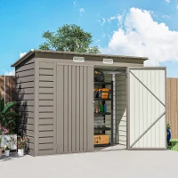 Outsunny Capanno Porta Attrezzi con 2 Prese d'Aria e Chiavistello, in Acciaio, 249x121x183 cm, Grigio Chiaro(m-8)