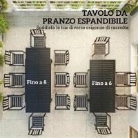 Outsunny Tavolo da giardino allungabile per 6-8 persone, alluminio con piano a doghe, nero.(m-4)