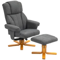 HOMCOM Verstellbarer Sessel mit Fußhocker mit hoher Lehne und Holzrahmen für Wohnzimmer, Schlafzimmer, Dunkelgrau(m-12)
