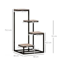 Outsunny Scaffale per Piante a 4 Livelli in Acciaio e Legno, 40x40x75.5 cm, Marrone e Nero(m-3)