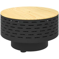 Outsunny 3-in-1 Feuerschale Ø60 x 39cm Feuerstelle mit Edelstahl-Grillrost Schürhaken Funkenschutz in Holzoptik Kohlegrau(m-1)