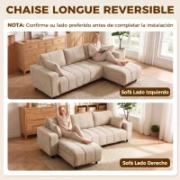 HOMCOM Sofá Chaise Longue Reversible de 4 Plazas 2 Almohadas Tapizado en Lino Marco de Acero 242x156x87 cm Beige(m-12)