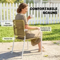 Outsunny Set de 2 Scaune de Grădină Stivuibile din Ratan pentru Terasă, Galben(m-7)