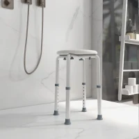 HOMCOM Shower Chair, Height Adjustable Aluminium Shower Stool with Non-Slip Feet for Disabled, Elderly, White(m-2)