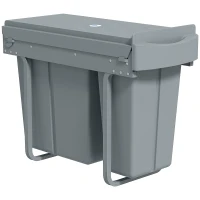 HOMCOM Poubelle cuisine coulissante 30L avec 2 compartiments, poubelle sous évier avec couvercle givré, 52x26x40,8cm, gris(m-1)